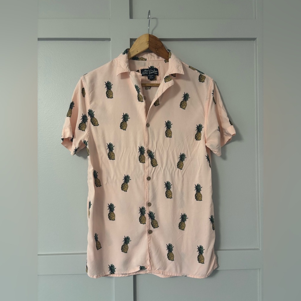 Pineapple Print Pink Viscose Shirt - Picture 2 of 8